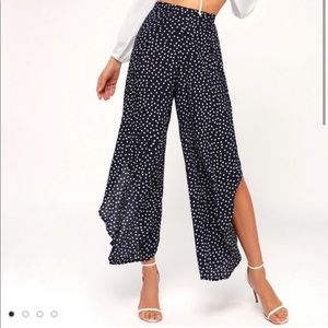 Lulus Digby Navy Blue Polka Dot Flyaway Pants - medium